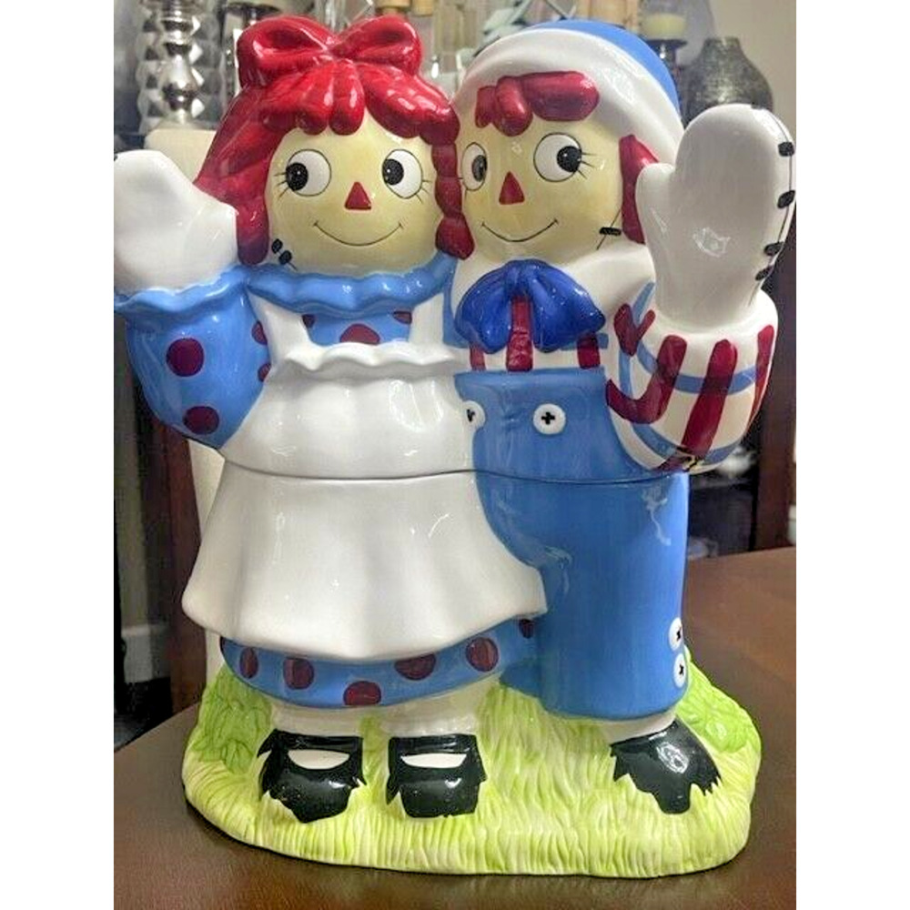 TREASURE CRAFT RAGGEDY ANN & ANDY VINTAGE COOKIE JAR - LIMITED EDITION 1998
